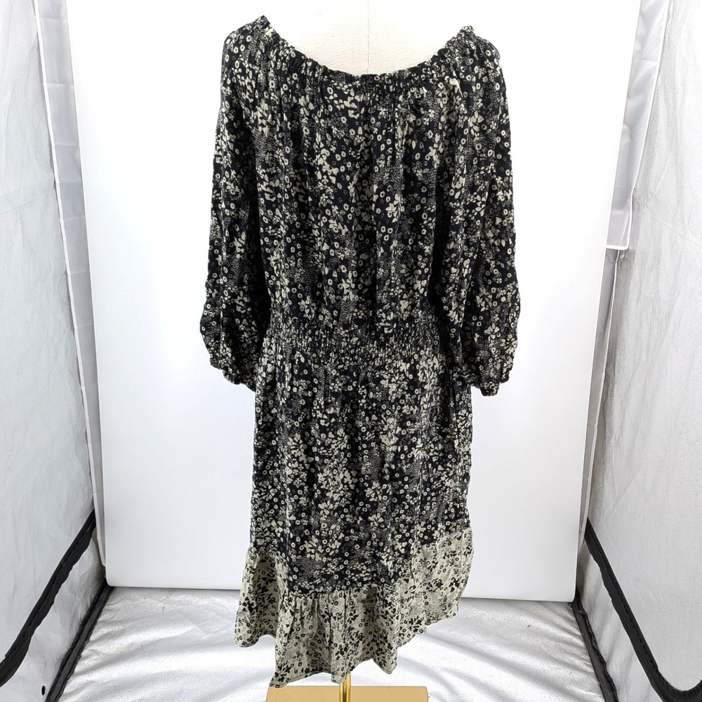 Knox Rose Floral Midi Dress Black Boho Peasant Smocked Long Sleeve Size L - Picture 2 of 8